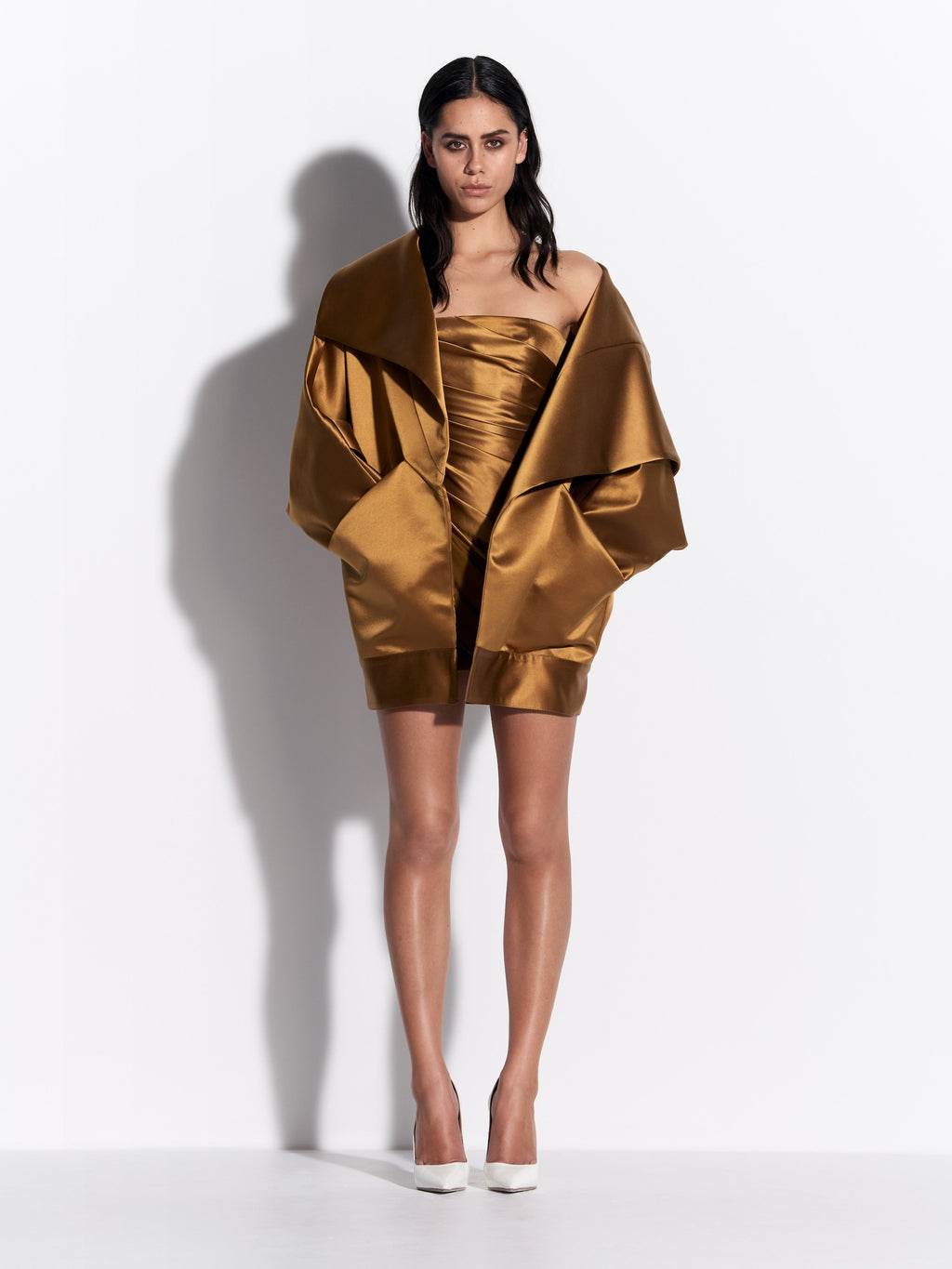 Wrap Jacket in Duchess Satin - j0183re27-wrap-jacket-in-duchess-satin-bronze-d1855re27-strapless-draped-mini-dress-in-duchess-satin-georgette-bronze-01.jpg