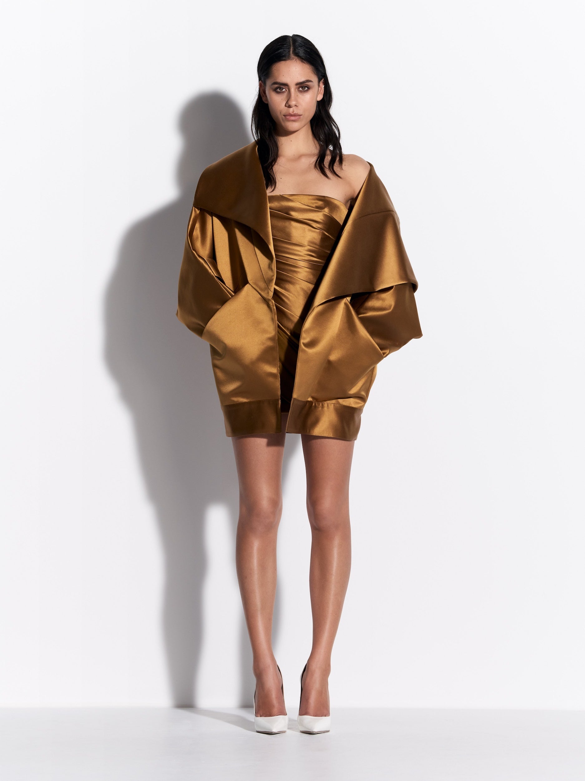Wrap Jacket in Duchess Satin - j0183re27-wrap-jacket-in-duchess-satin-bronze-d1855re27-strapless-draped-mini-dress-in-duchess-satin-georgette-bronze-01.jpg