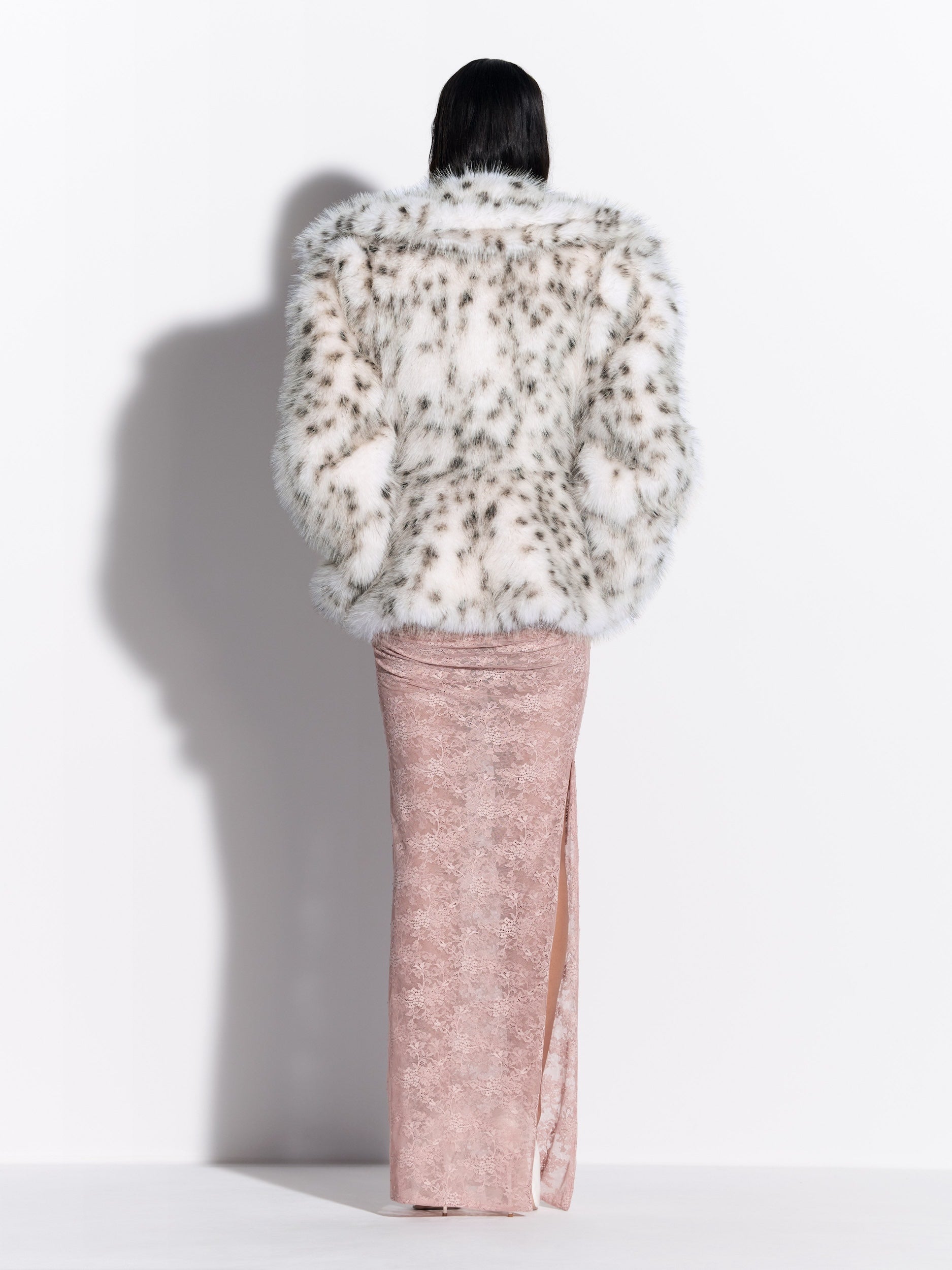 Contoured Jacket in Snow Leopard Faux Fur - j0184re27-contoured-jacket-in-snow-leopard-faux-fur-snow-leopard-by077re27-cupped-bodysuit-in-stretch-lace-bare-s0234re27-tucked-column-skirt-in-stretch-lace-bare-02.jpg
