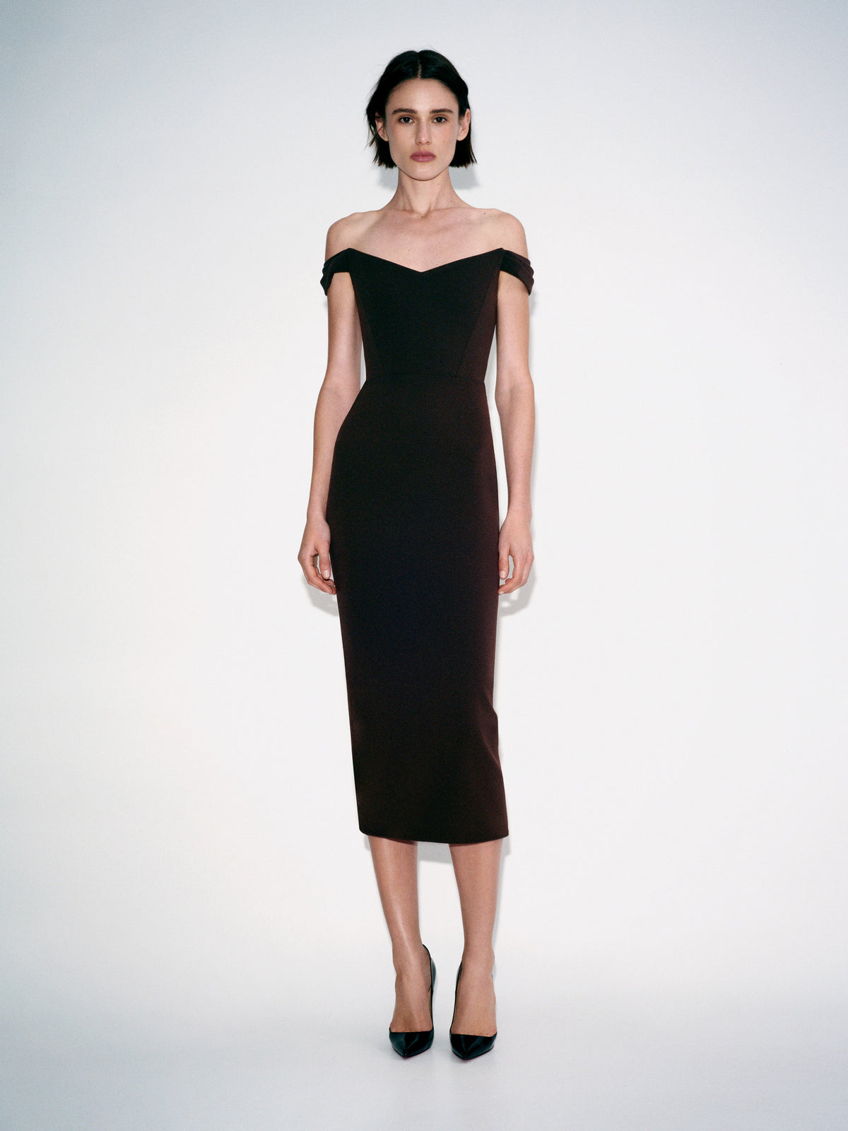 Alex Perry Pre Fall 2026 Look 30 - Off Shoulder Dress in Stretch Crepe