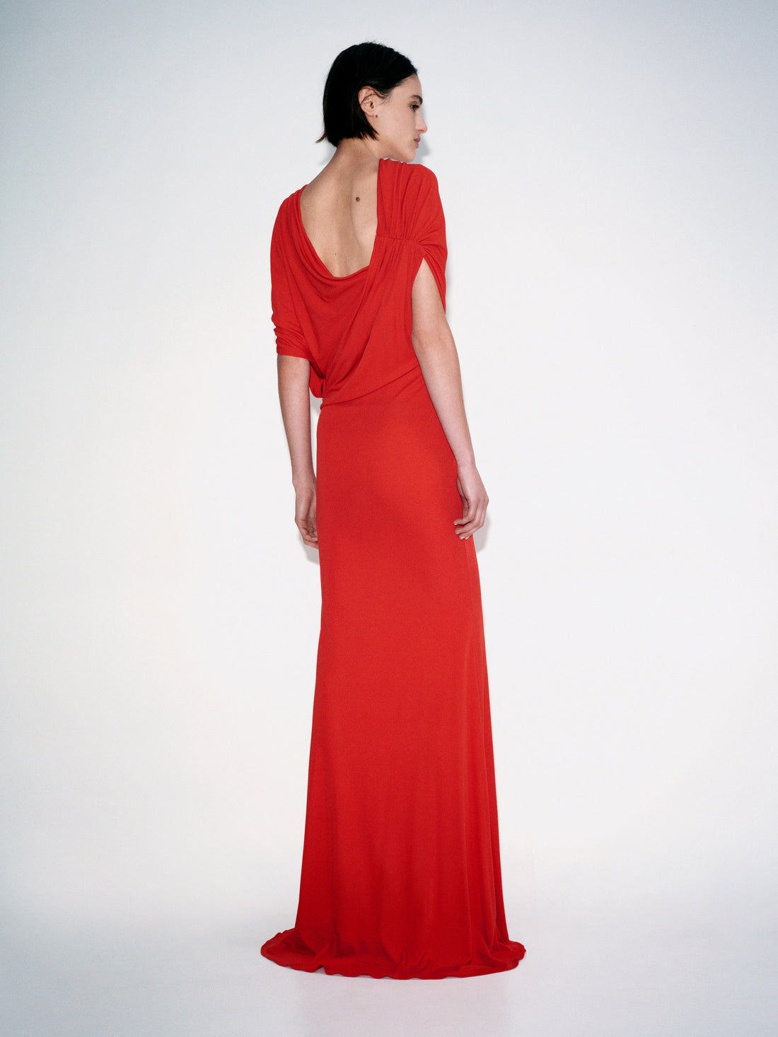 Alex Perry Pre Fall 2026 Look 56 — Off Shoulder Cape Gown in Dry Jersey