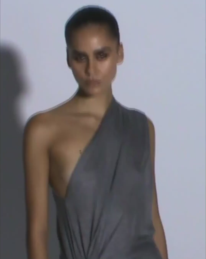 One Shoulder Drape Gown in Marle Jersey