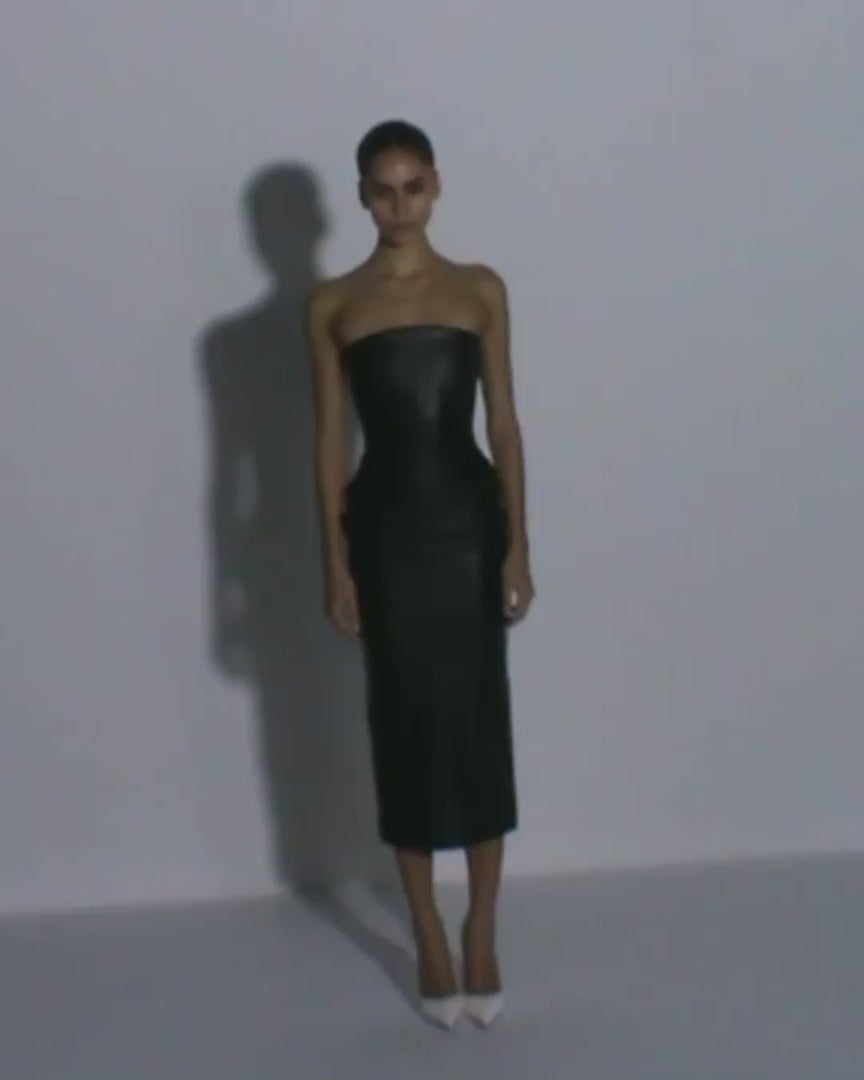 Strapless Drape Dress in Leather