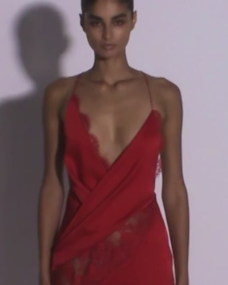 Bikini Wrap Asymmetric Dress in Satin Crepe