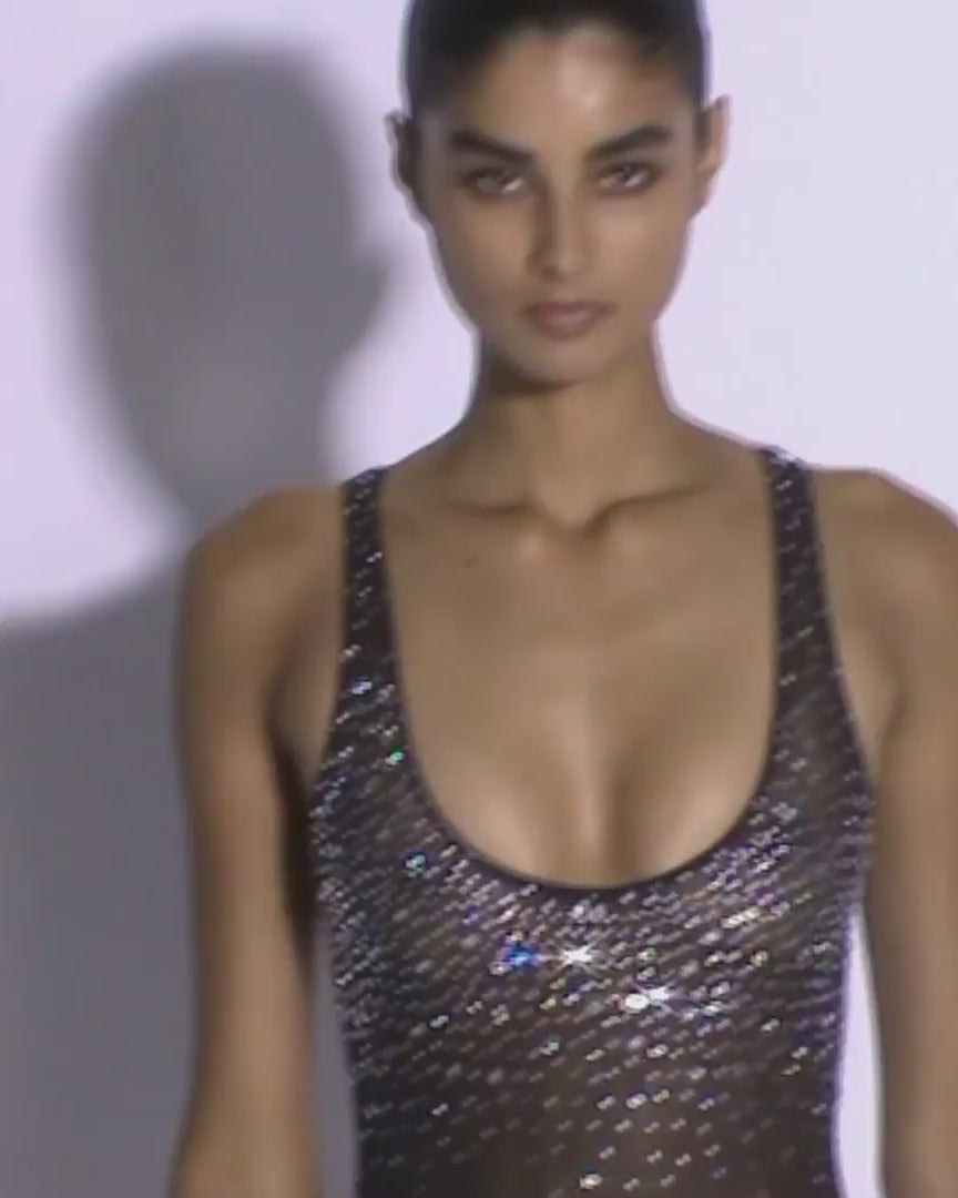 Singlet Bodysuit in Crystal Mesh