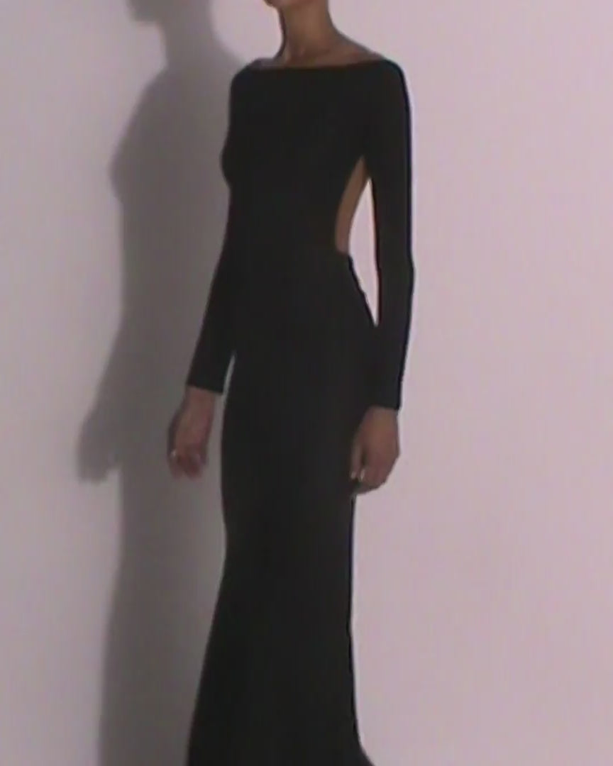 Long Sleeve Open Back Gown in Viscose Jersey