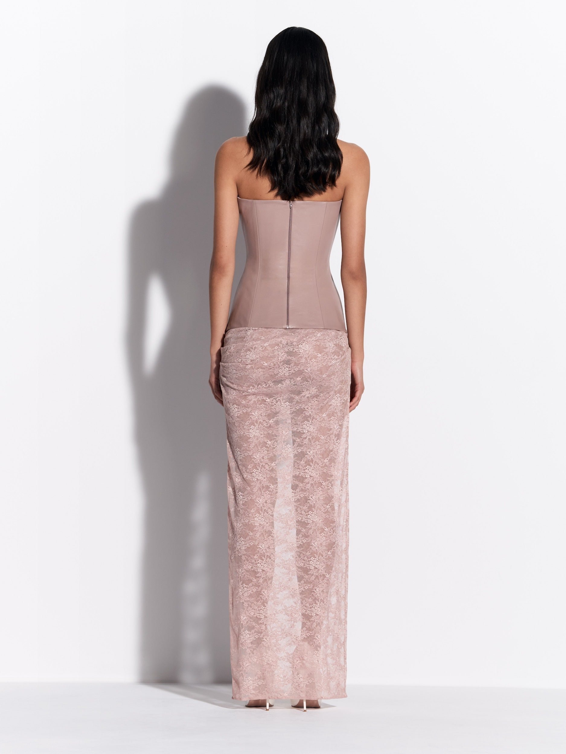 Asymmetric Skirt in Stretch Lace - t0295re27-strapless-longline-corset-in-leather-dusty-pink-s0233re27-asymmetric-skirt-in-stretch-lace-bare-02.jpg