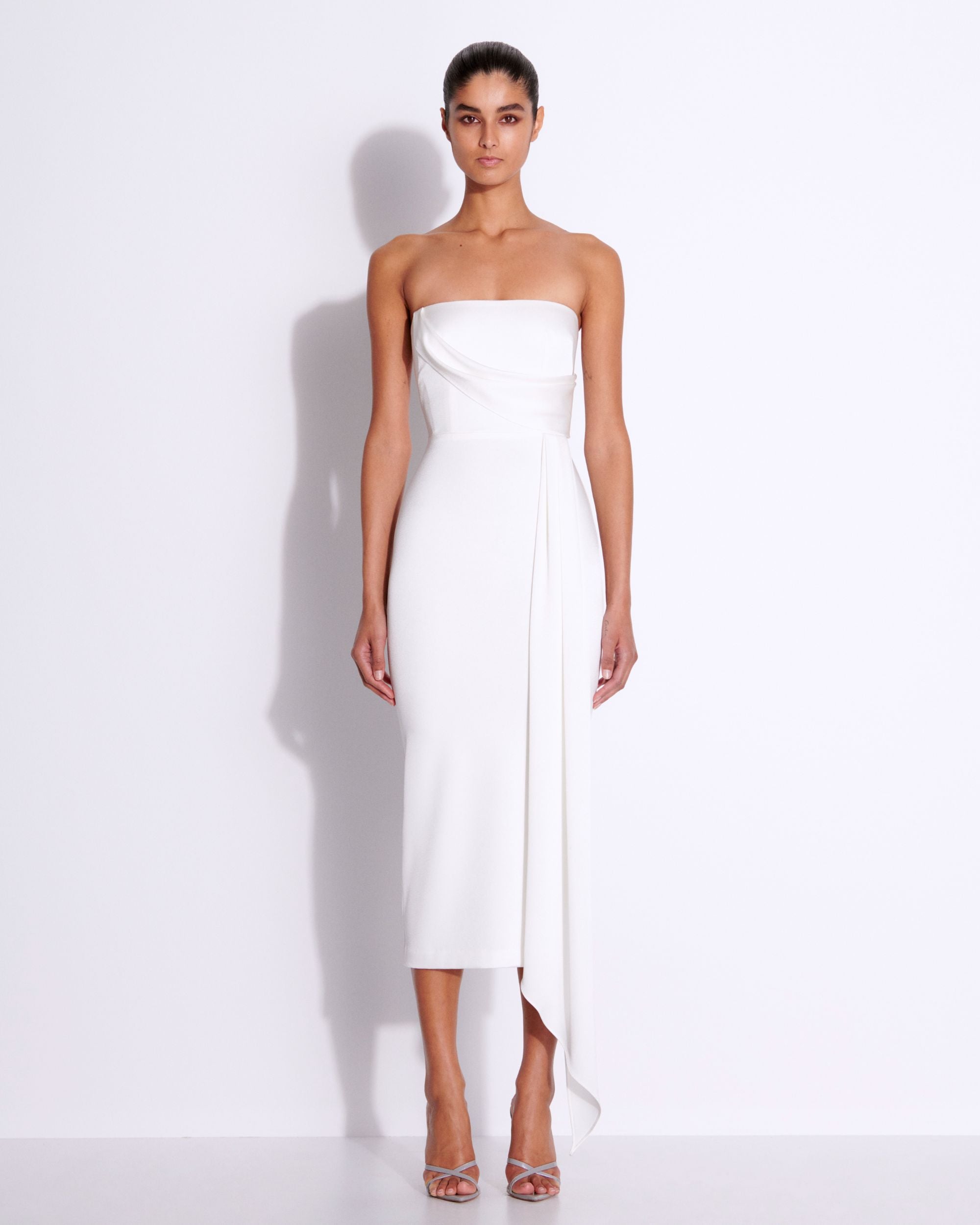 Strapless Dress with Drape in Satin Crepe