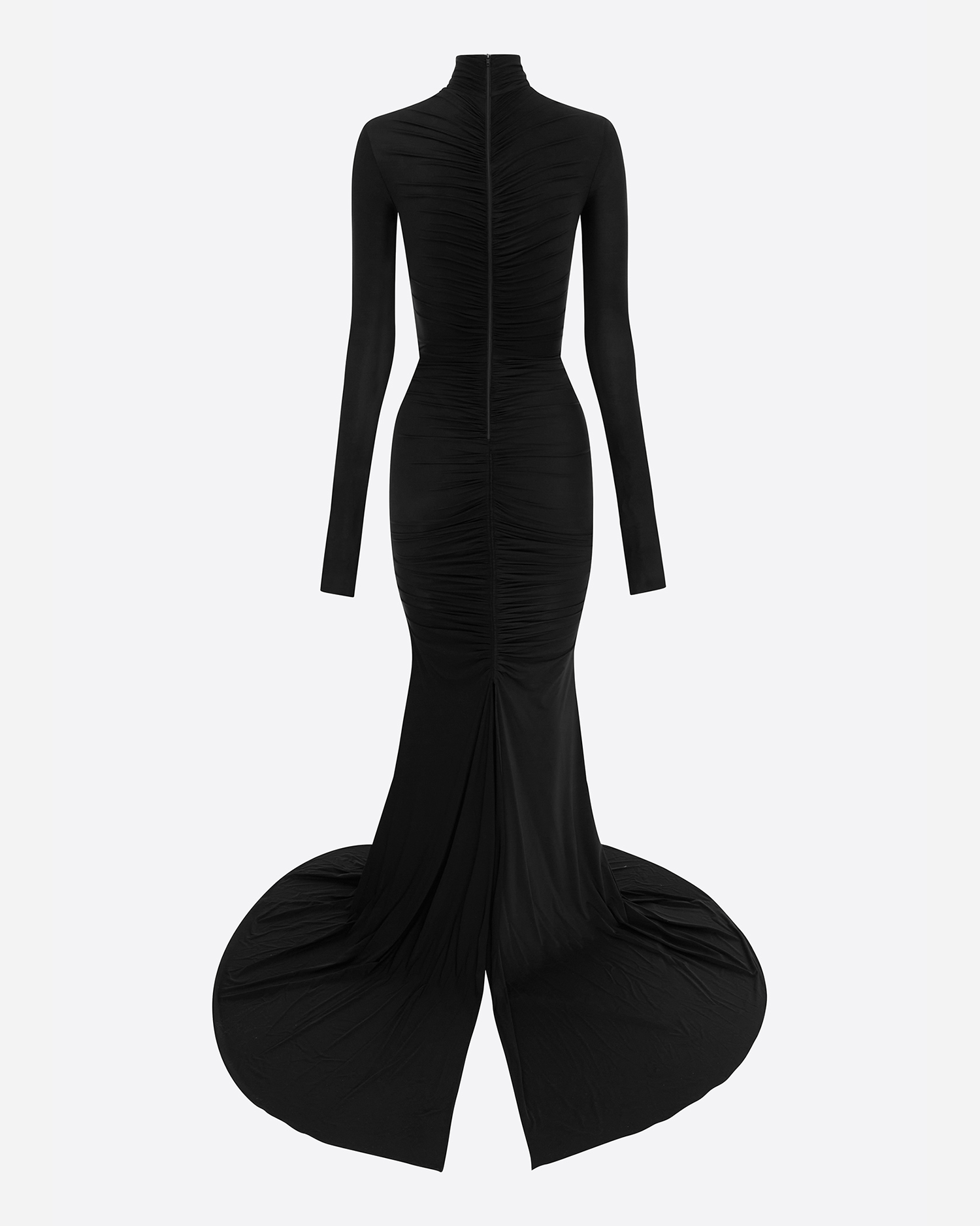 Long Sleeve Ruched Gown in Stretch Jersey