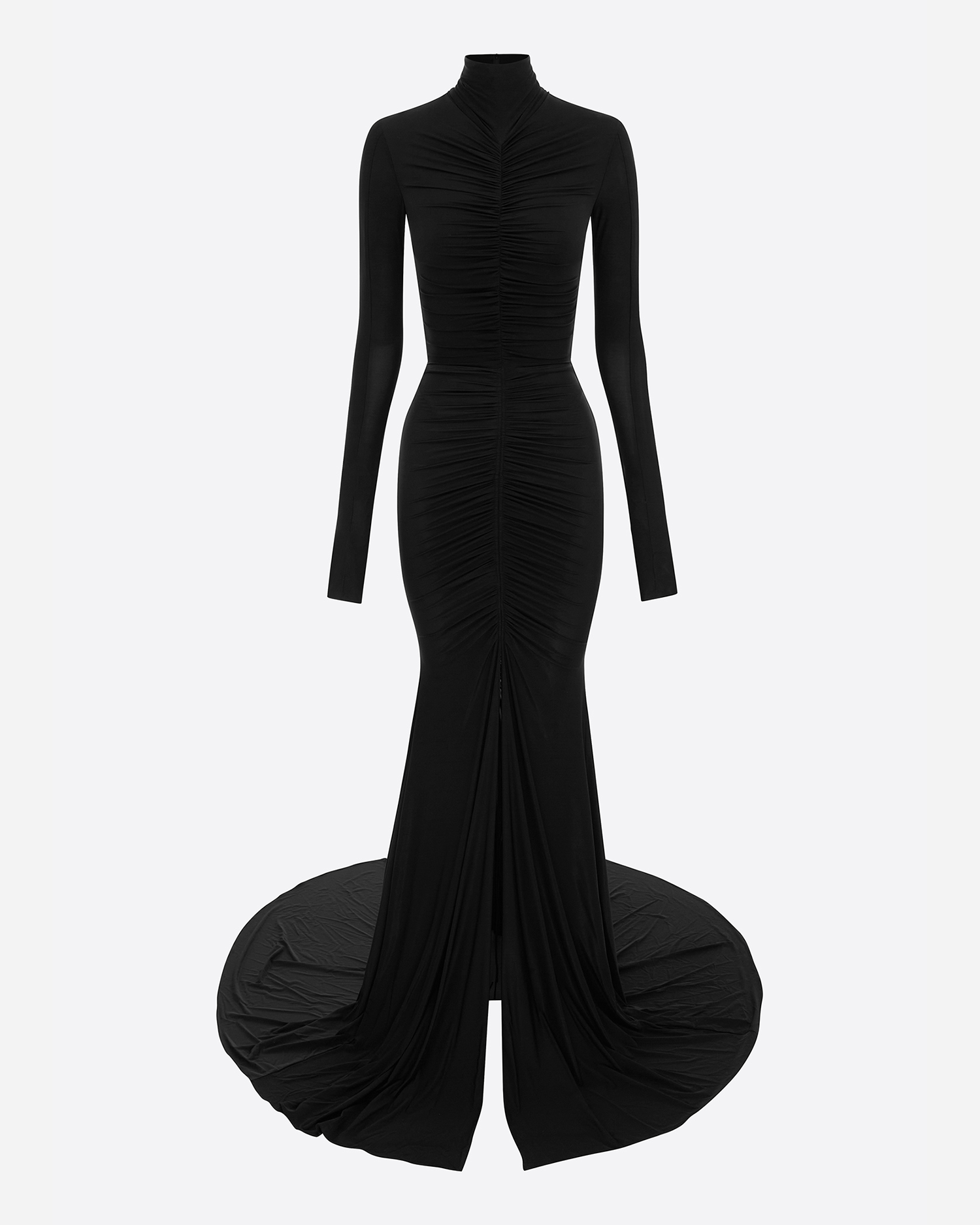 Long Sleeve Ruched Gown in Stretch Jersey