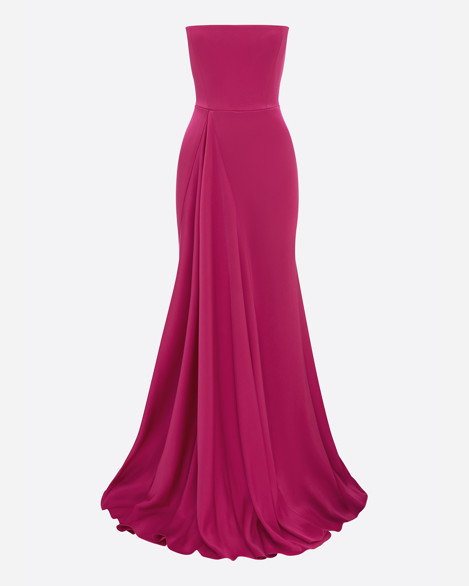 Strapless Gathered Drape Gown in Satin Crepe