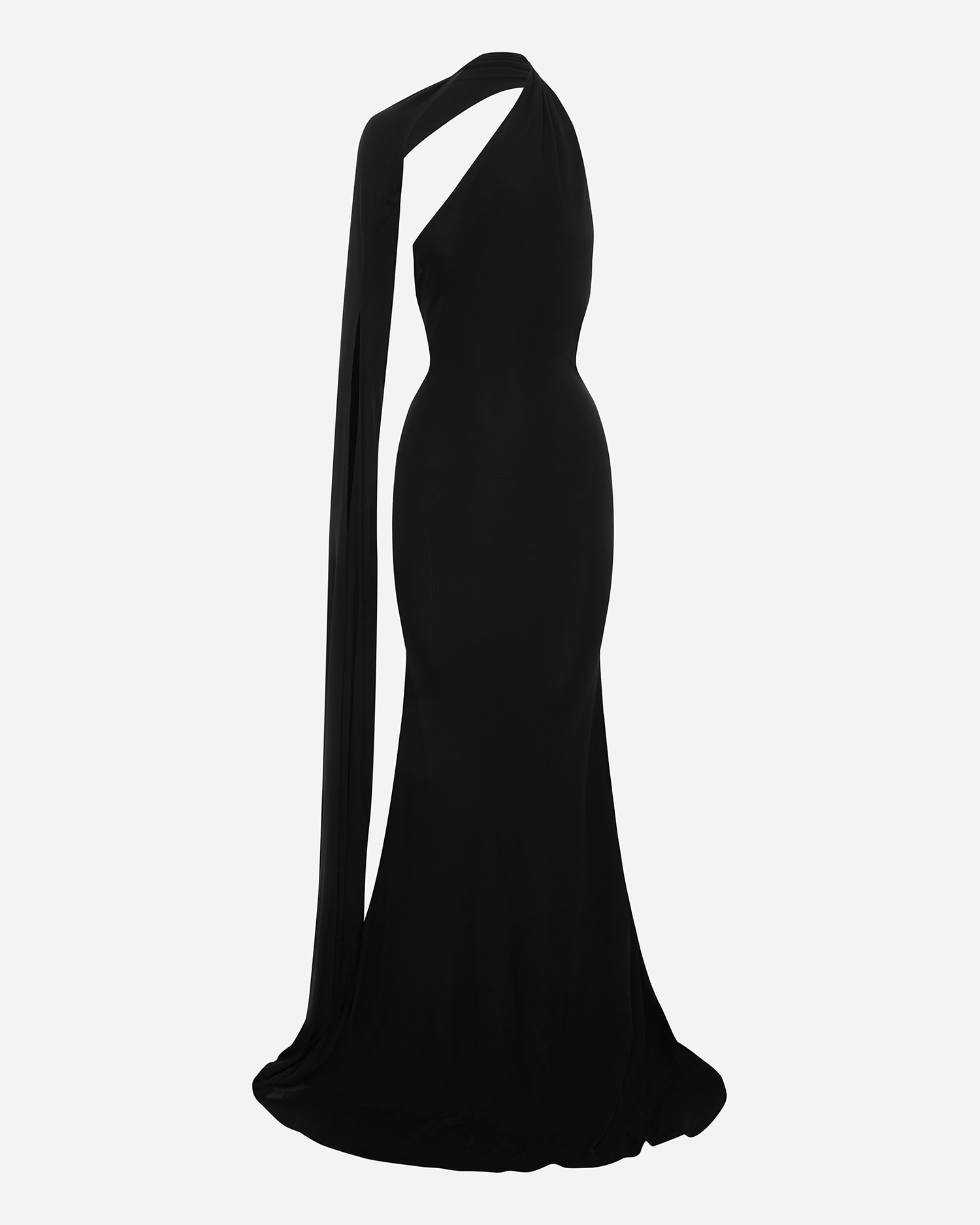 One Shoulder Cape Sleeve Gown in Viscose Jersey