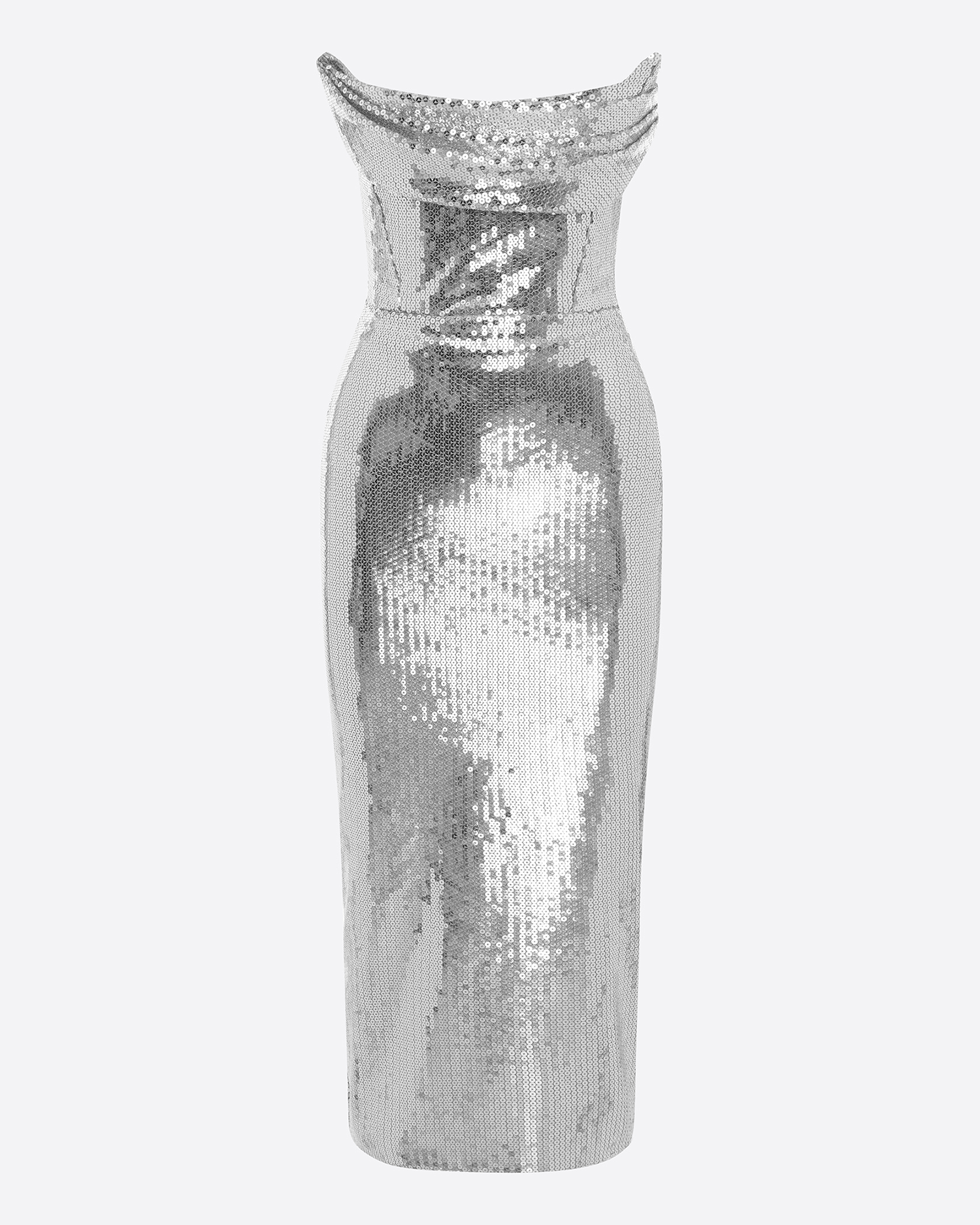Sequin Curved Strapless Drape Dress